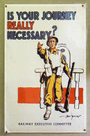 small image - 1940s World War Two poster encouraging people to save on train journeys.