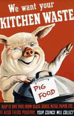 small image - WW2 World War Two poster encouraging the collection of food scraps for pig swill.