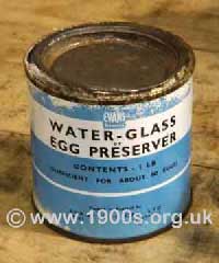 Tin of Water glass, also known as waterglass, for preserving eggs
