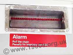 Emergency train communication cord inside a 1960s British train