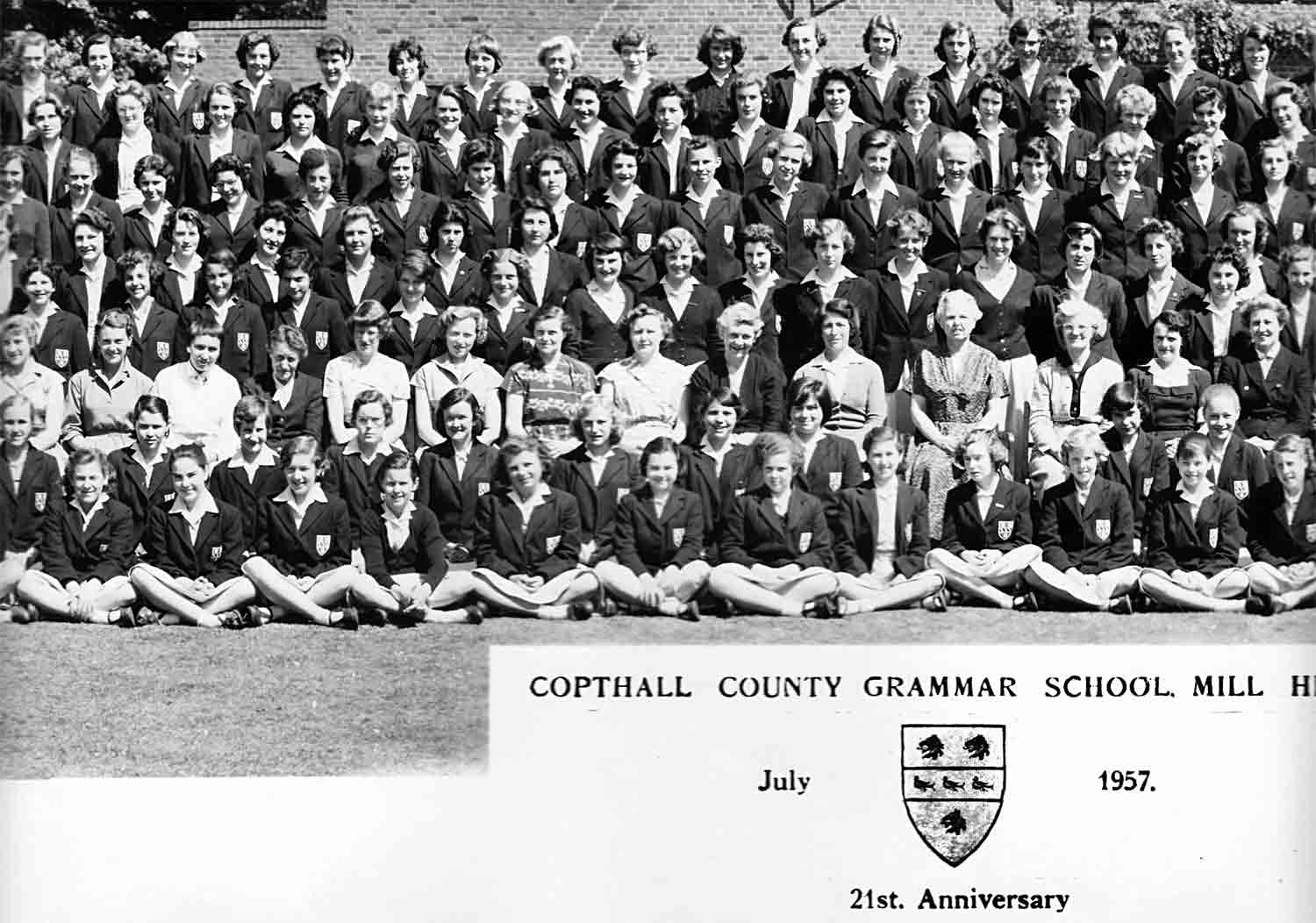 Third left section of the 1957 School photograph for Copthall County Grammar School