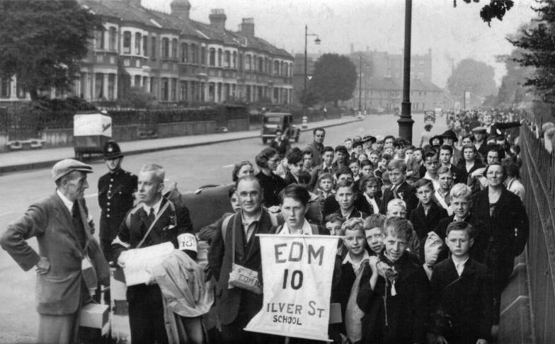 Practice for evacuation day from Silver Street School, August 1939