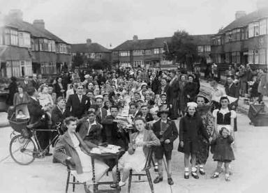 Small scale photo of WW2 VE Day peace party for the roads around Hazel Close, Edmonton, UK