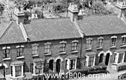 A road on the Huxley Estate in Edmonton (now Enfield) showing how the Victorian terrace houses were designed in pairs.