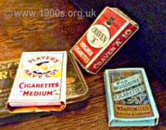 Early 1900s cigarette packets Players Navy Cut, Craven A and 
Woodbine.