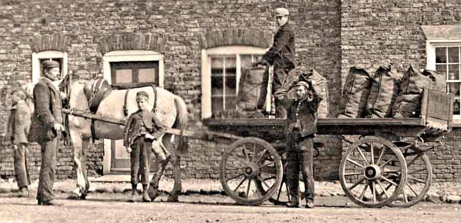Coal delivery in sacks 
by horse and cart in early 1900s Yorkshire. One shilling per cwt.