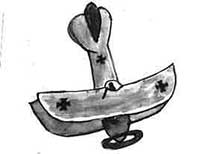 Contemporary child's drawing of a German biplane swooping down in World War One