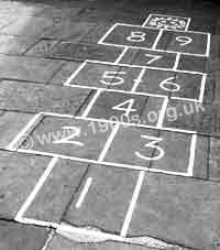 Paving slabs marked out for Hopscotch