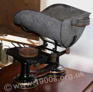Early 1900s scales suitable for weighing out grain, as used by corn chandlers