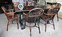 Set of six early 20th century Windsor chairs with an antique wooden table